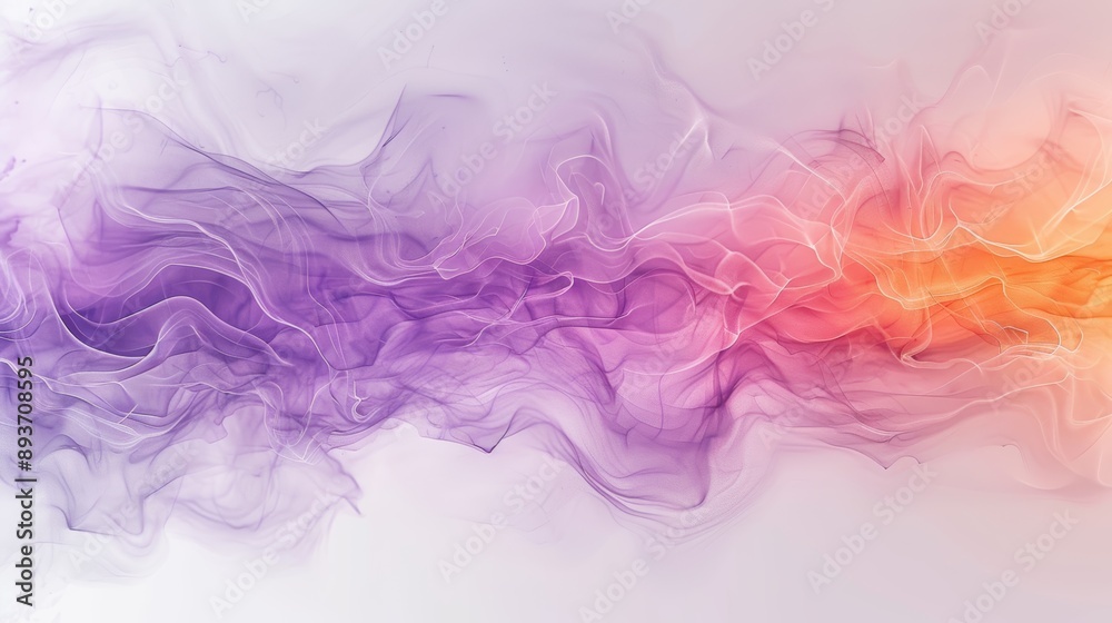 Abstract multicolored smoke swirls create a captivating blend of purple and orange hues on a white background. Abstract multicolored smoke swirls create a captivating blend of purple and orange hues on a white background.