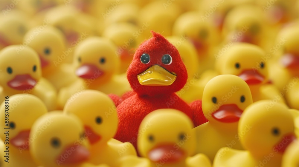 Red Rubber Duck Among Yellow Ducks Red Rubber Duck Among Yellow Ducks