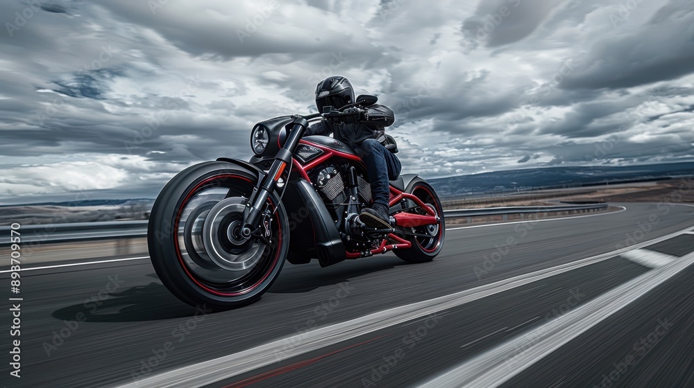 The motorcycle on open highway The motorcycle on open highway
