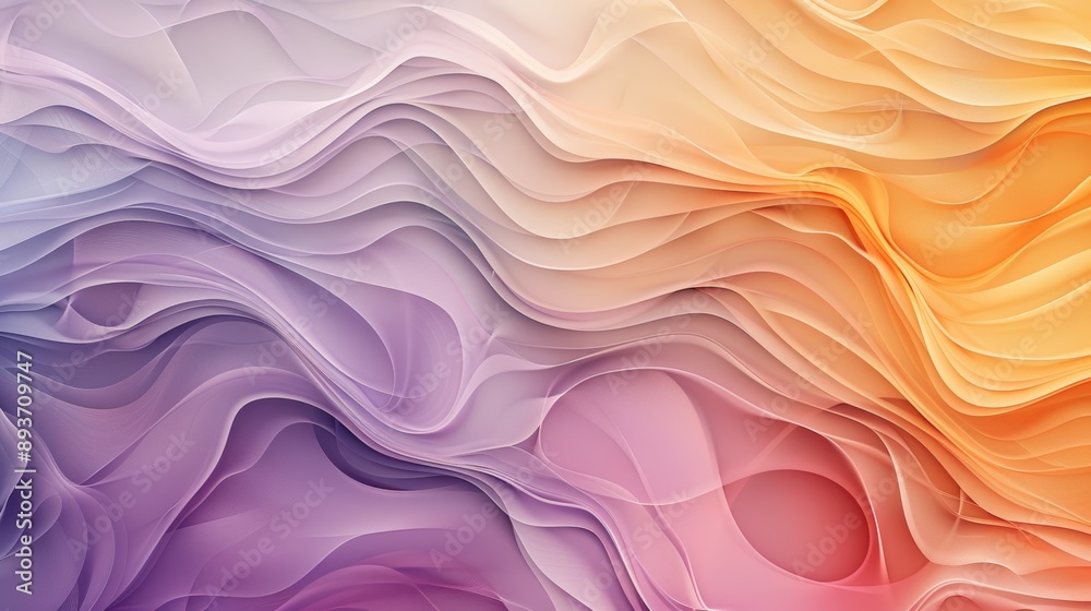 Abstract 3D wave pattern with vibrant colors of purple, orange, and cream. Smooth and flowing shapes create a mesmerizing visual effect. Abstract 3D wave pattern with vibrant colors of purple, orange, and cream. Smooth and flowing shapes create a mesmerizing visual effect.