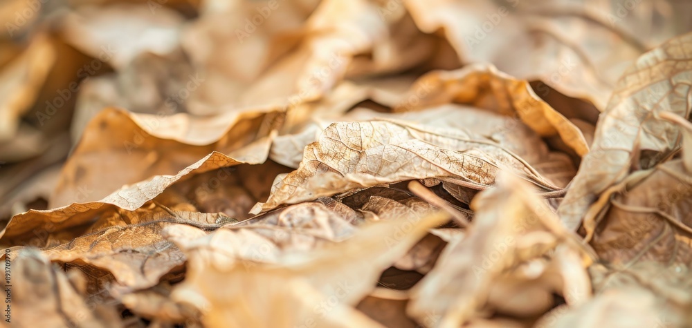 A macro shot of tobacco leaves drying in the sun, highlighting the texture and color variations of the leaves A macro shot of tobacco leaves drying in the sun, highlighting the texture and color variations of the leaves