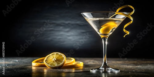 Vesper Martini Cocktail with a twist of lemon, luxury view photo