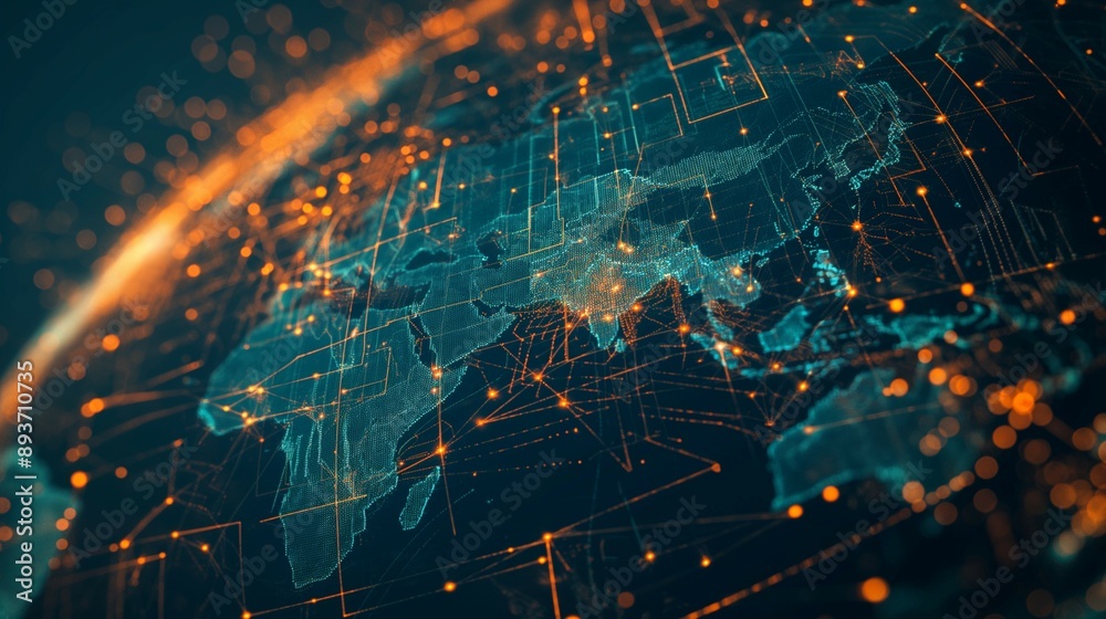 Obraz premium earth digital technology neural network