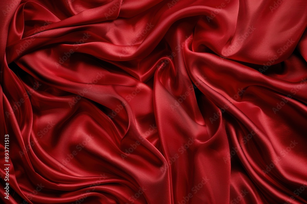 Fototapeta premium A red silk fabric draped elegantly, with soft folds and highlights, creating a sense of luxury and texture