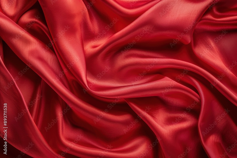 Fototapeta premium A red silk fabric draped elegantly, with soft folds and highlights, creating a sense of luxury and texture