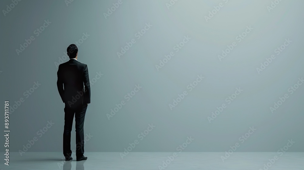 a minimalist setting with an Indian business professional in a formal suit against a gray background, perfect for text placement a minimalist setting with an Indian business professional in a formal suit against a gray background, perfect for text placement