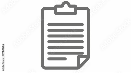 Gray Icon Representing a Clipboard with a Document and Writing