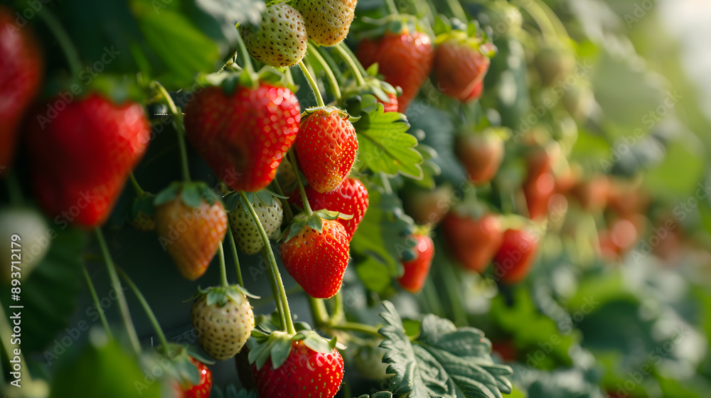 Close up of the strawberry in the smart farm or the glasshouse, Automatic Agricultural Technology. Close up of the strawberry in the smart farm or the glasshouse, Automatic Agricultural Technology.