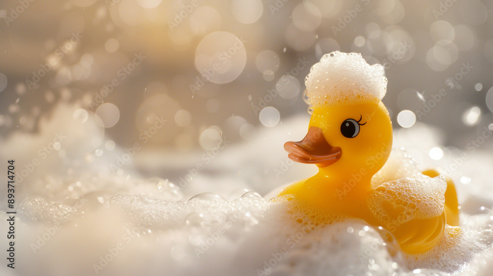 Rubber duck in bath.