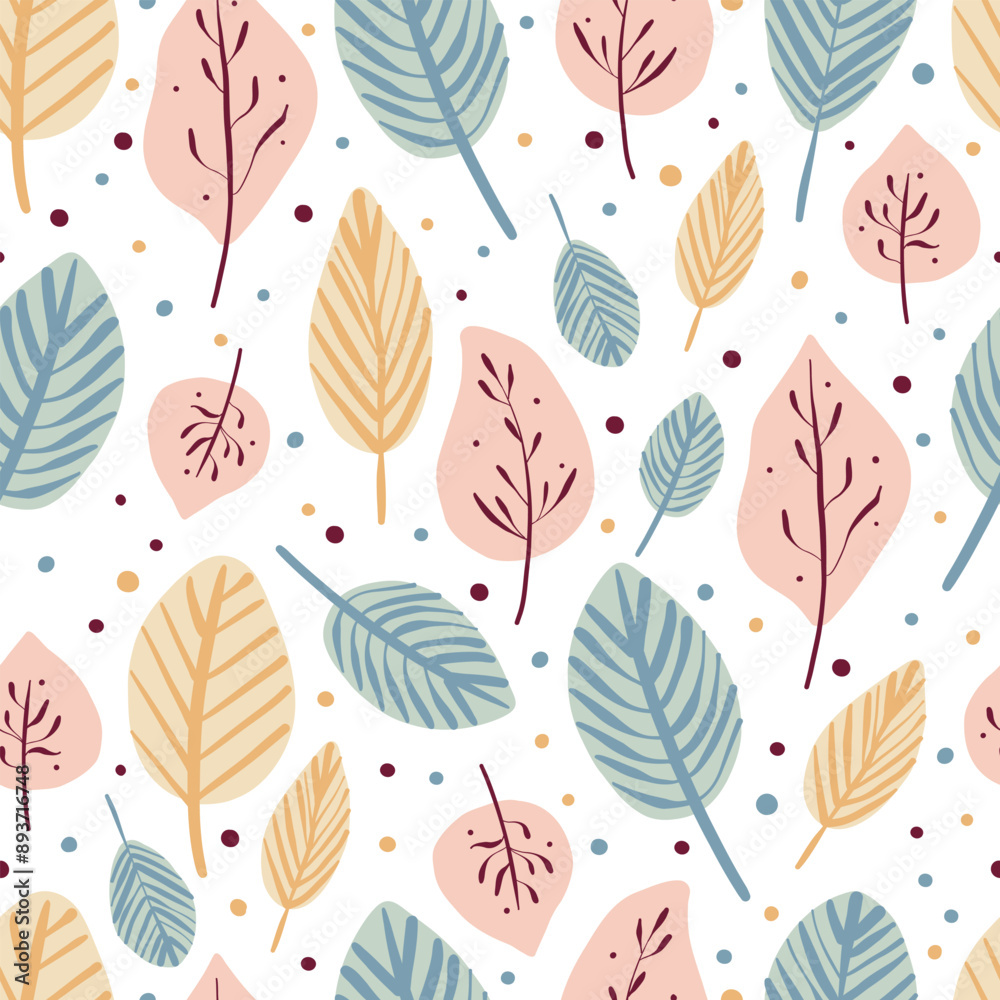 Seamless pattern with autumn leaves. Trendy flat style. Great for backgrounds, apparel and editorial design, cards, gift wrapping paper, home decor etc. Seamless pattern with autumn leaves. Trendy flat style. Great for backgrounds, apparel and editorial design, cards, gift wrapping paper, home decor etc.