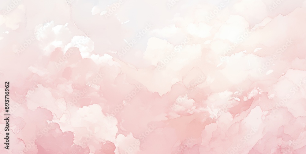 Abstract Pink Watercolor Background with Sky and Clouds, Featuring White Space at the Top for Text or Logo, Ideal for Banner Design and Modern Website Layouts