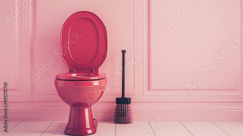 The pink toilet and brush photo