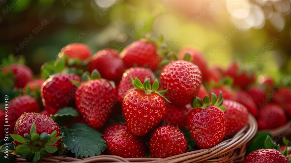 A serene sunset view over a lush strawberry field with ripe berries ready for harvest. A serene sunset view over a lush strawberry field with ripe berries ready for harvest.