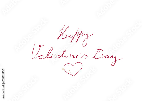 Art for Valentine's Day greeting card, with a light-colored watercolor flower garland with handwritten message Happy Valentine's Day, on a transparent background