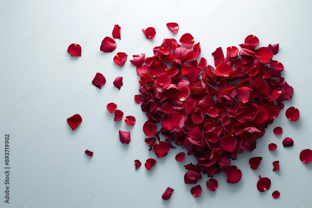 A beautiful heart shape formed by delicate red rose petals on a clean white background, symbolizing love and romance. Perfect for Valentine's Day or anniversary celebrations. A beautiful heart shape formed by delicate red rose petals on a clean white background, symbolizing love and romance. Perfect for Valentine's Day or anniversary celebrations.