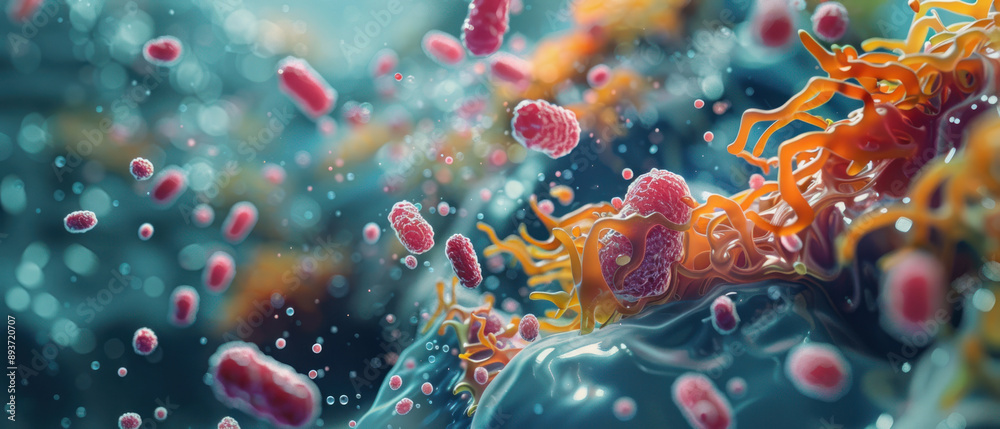 Fototapeta premium Bacteria spreading on a surface, showing the process of contamination