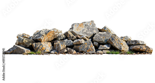 Rocky Rubble Heap Isolated: A mound of rough-hewn rocks and stones piled high.