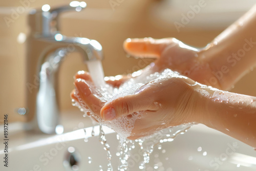 Person washing hands with soap, representing personal hygiene photo