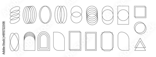 Trendy geometric frame. Aesthetic linear frames, arcs, stars and elements. Modern minimalist shape PNG