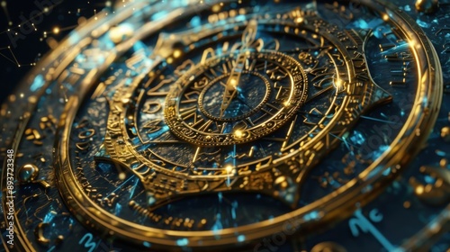 Wallpaper Mural A gold and blue clock with Roman numerals and a cross on it Torontodigital.ca