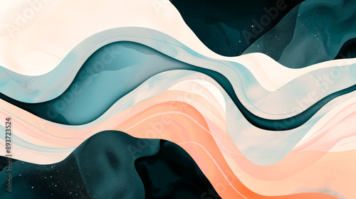 Colorful Abstract Waves in Soothing Pastel and Teal Tones