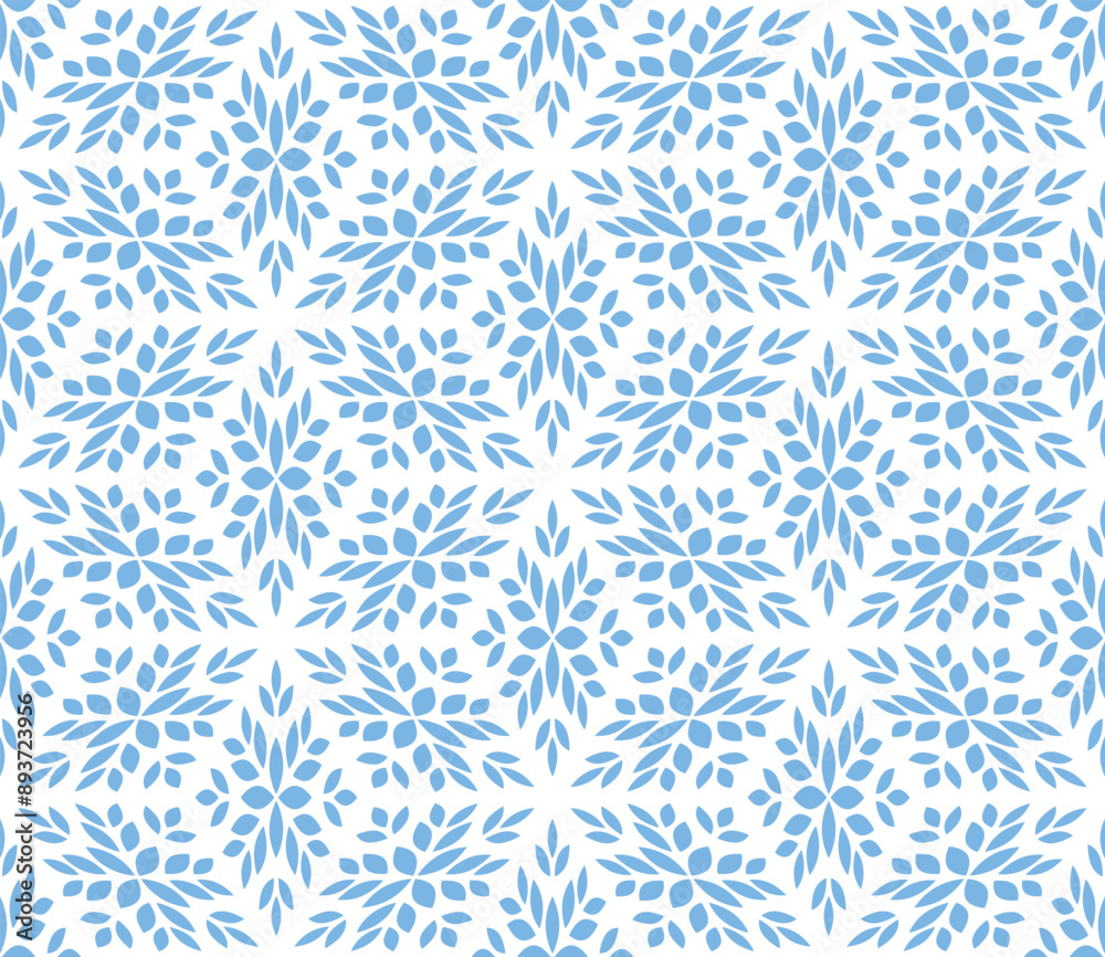 Flower geometric pattern. Seamless vector background. White and blue ornament Flower geometric pattern. Seamless vector background. White and blue ornament