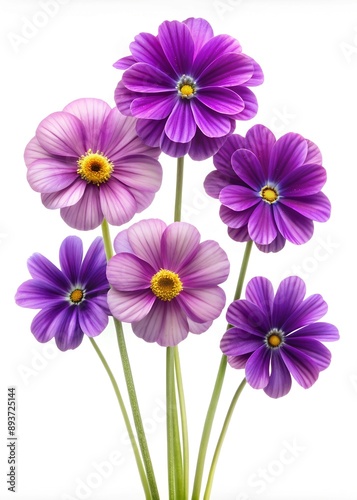 Set of violet flowers isolated on white