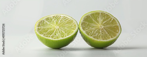 Isolated on white background, a fresh green lime cut in half