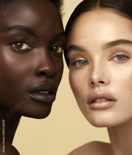 Portrait of two beautiful multiethnic women 