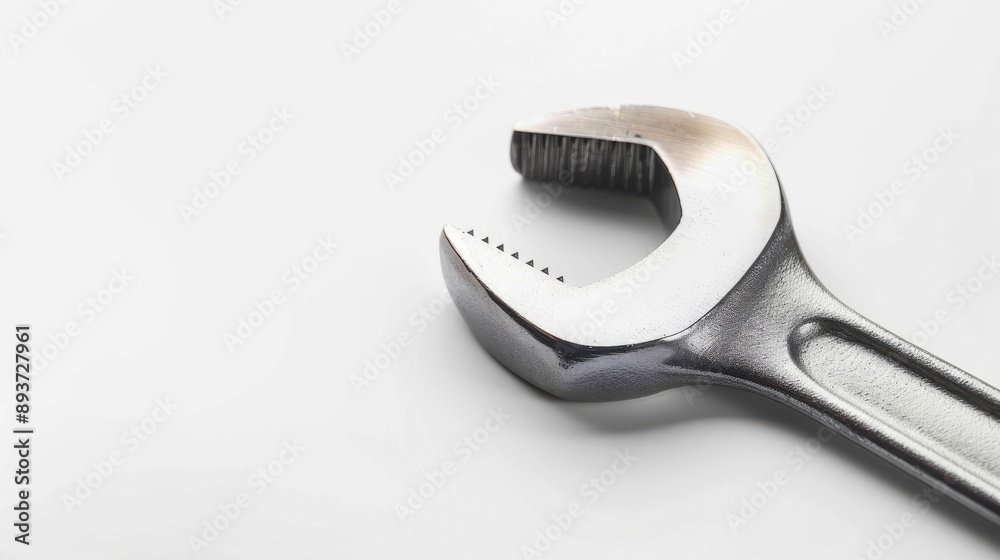 Obraz premium Silver ring spanner for maintenance on white background with room for text