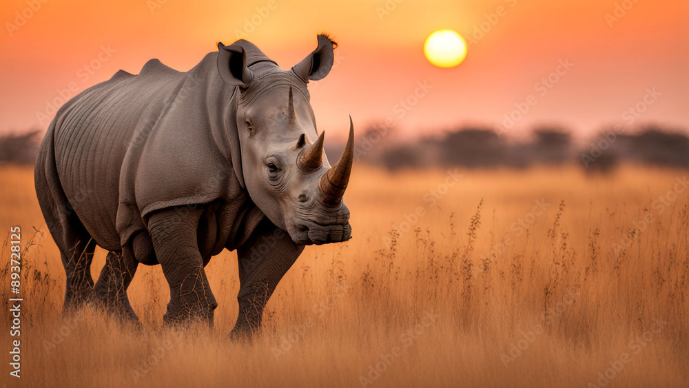 Obraz premium rhino with sunset