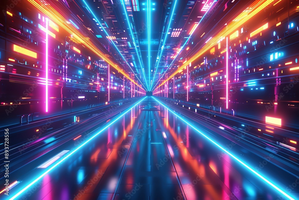 A vibrant neon corridor illuminated by glowing lights, creating a futuristic and dynamic atmosphere for technology-themed visuals. A vibrant neon corridor illuminated by glowing lights, creating a futuristic and dynamic atmosphere for technology-themed visuals.