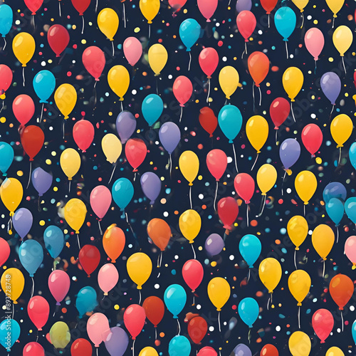 Whimsical seamless pattern of tiny balloons and confetti