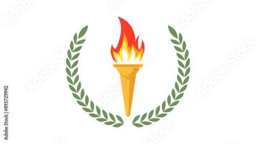 Golden torch with burning fire and olive leaves vector, Vector EPS 10