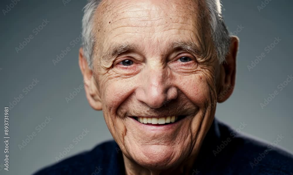 Portrait of a smiling senior man looking at camera against grey background Portrait of a smiling senior man looking at camera against grey background