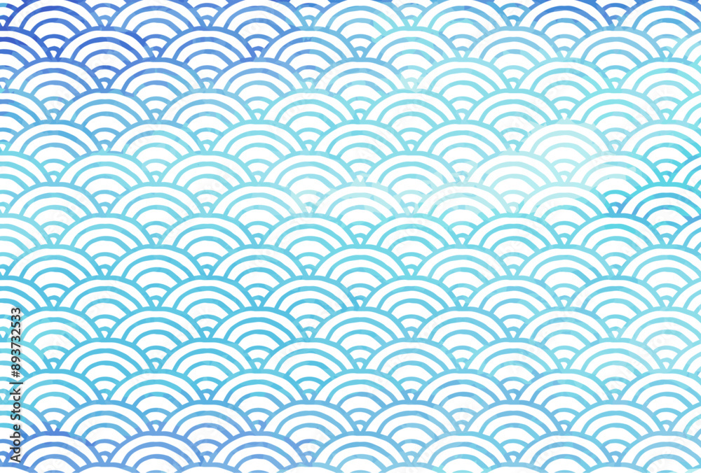 手書き 水彩 青海波の背景 波 海 夏 手書き 水彩 青海波の背景 波 海 夏