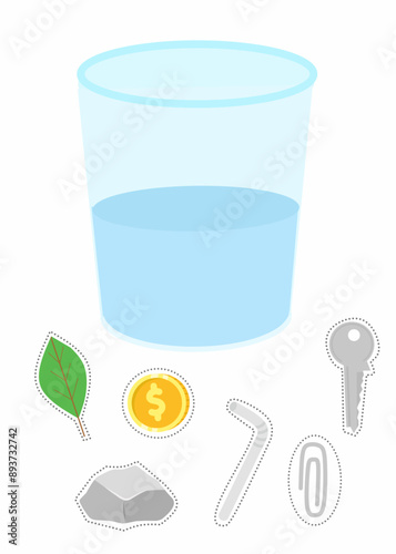 Float or sink printable worksheet for kindergarten, float or sink cut and glue, glass and things that float or sink