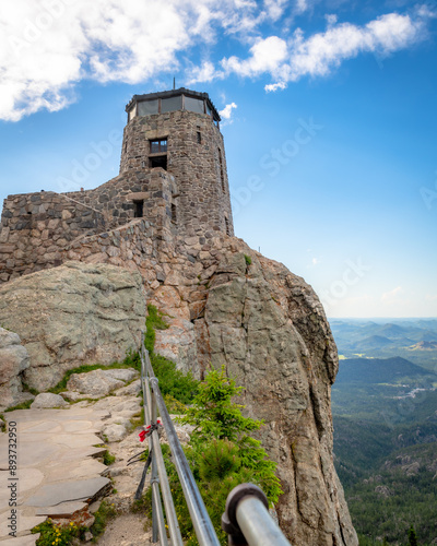 A stone tower atop Black Elk Peak, South Dakota's highest natural point photo