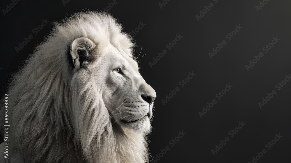 Fototapeta premium Profile of a Majestic White Lion, Black Background, Close-up, Animal Photography, lion, white lion, wildlife, portrait