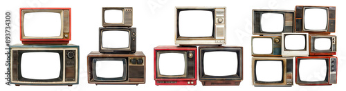Set of retro TV boxes, cut out photo