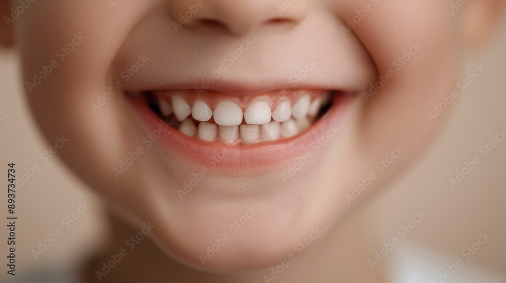 Fototapeta premium Closeup of a childs face with a big smile, photorealistic, natural lighting, highdetail, expressing pure joy and excitement