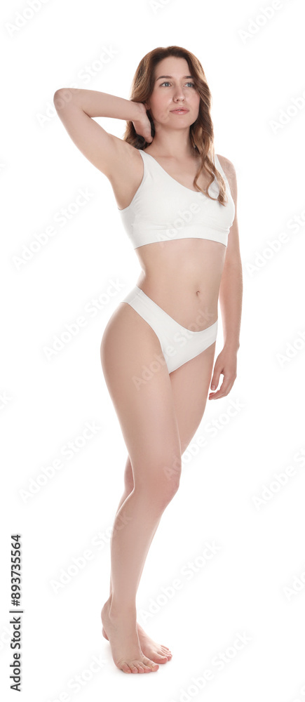 Woman with slim body posing on white background Woman with slim body posing on white background