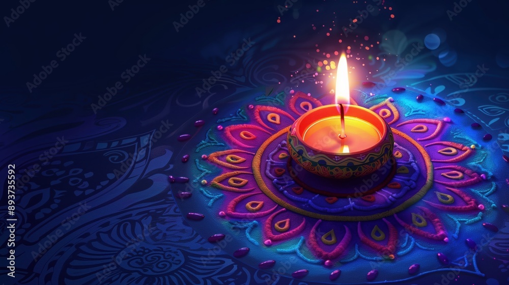 Diwali decoration with diya and rangoli