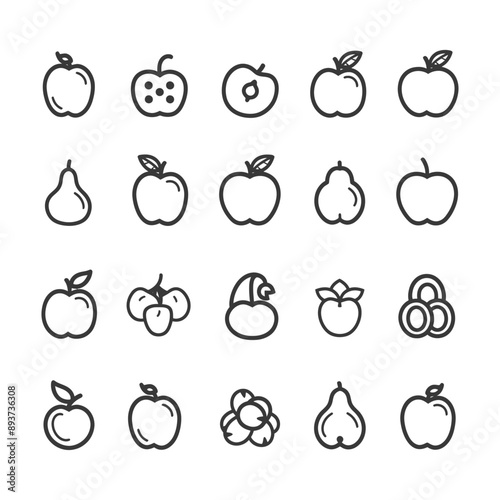 minimalist line art icon apple fruit collection set logo symbol