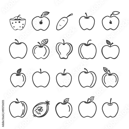 minimalist line art icon apple fruit collection set logo symbol