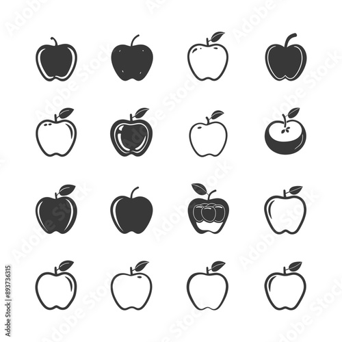 minimalist line art icon apple fruit collection set logo symbol