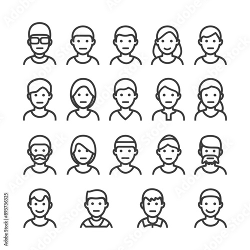 minimalist line art icon avatar collection set logo symbol
