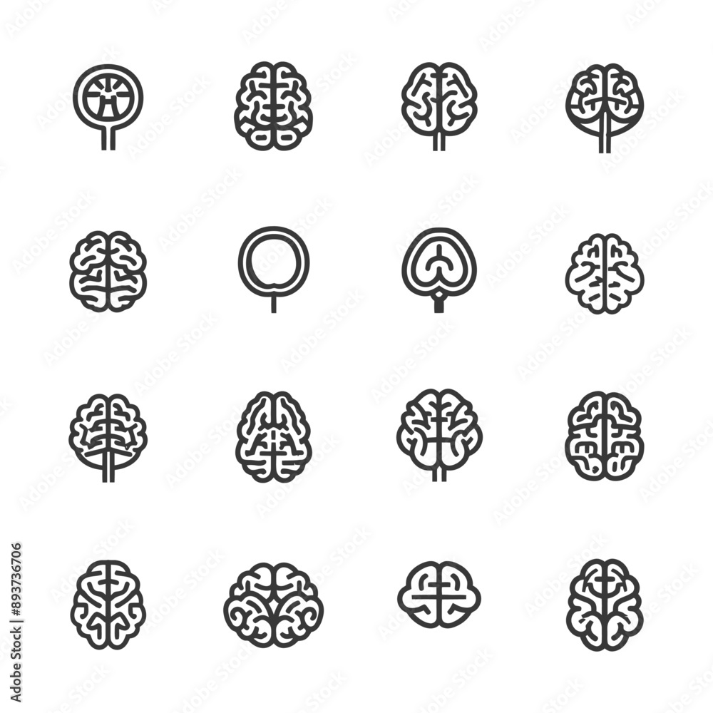 minimalist line art icon brain collection set logo symbol minimalist line art icon brain collection set logo symbol