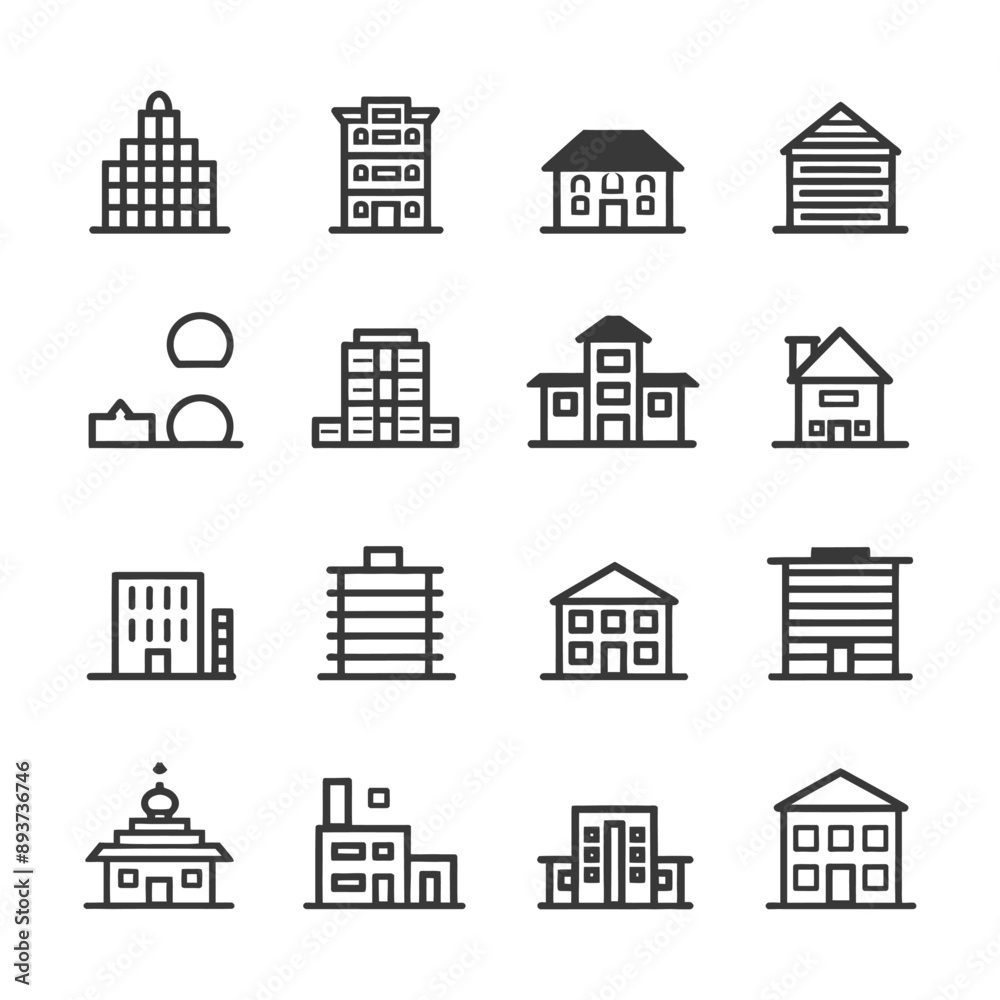 minimalist line art icon building collection set logo symbol minimalist line art icon building collection set logo symbol