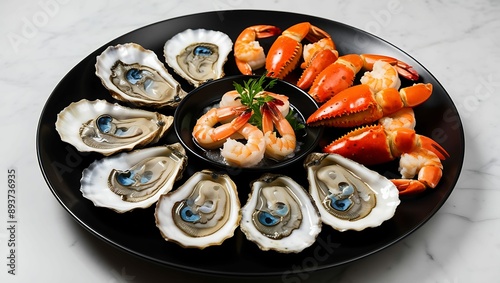 Seafood Platter with Oysters, Shrimp, and Crab Claws. photo